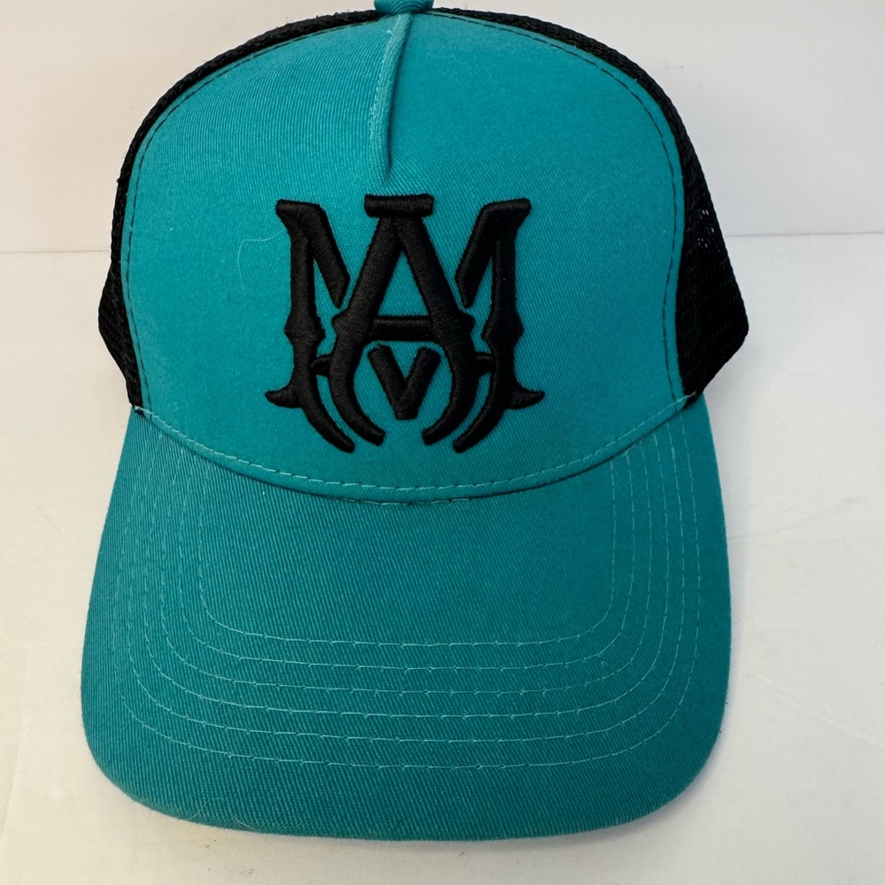 AMIRI LOGO TURQUOISE  And BLACK TRUCKER Hat Cap
